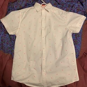 Denim and Flower Orange Button Down Short Sleeve